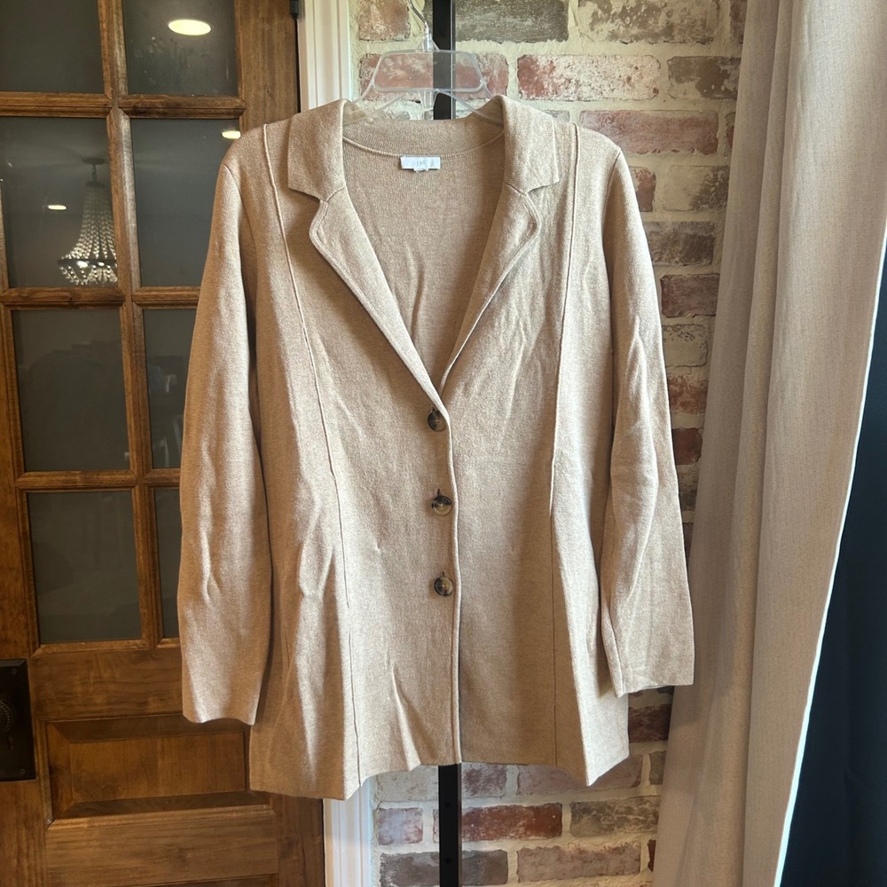 J. Jill Cardigan Women Tan Long Sleeve Button Front Knit Collared Quiet Luxury M
